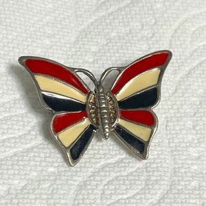VTG Patriotic Red White Blue Enamel Butterfly Brooch Hat Scarf Pin 1.75"x1.25"